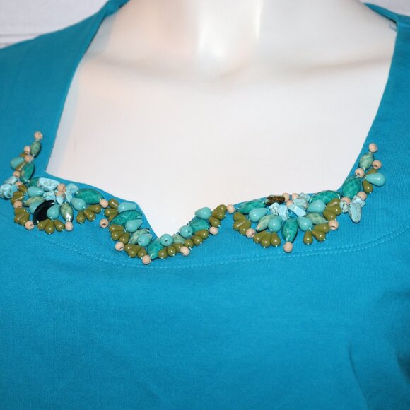 💙🌊 Ruby Rd. Blouse · Blue + Turquoise Detail · Size L · ¾ Sleeve - Picture 3 of 6